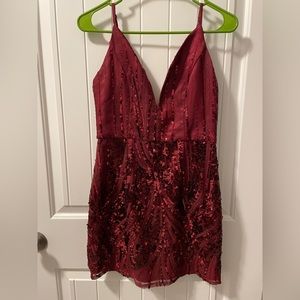 Red sequined mini dress